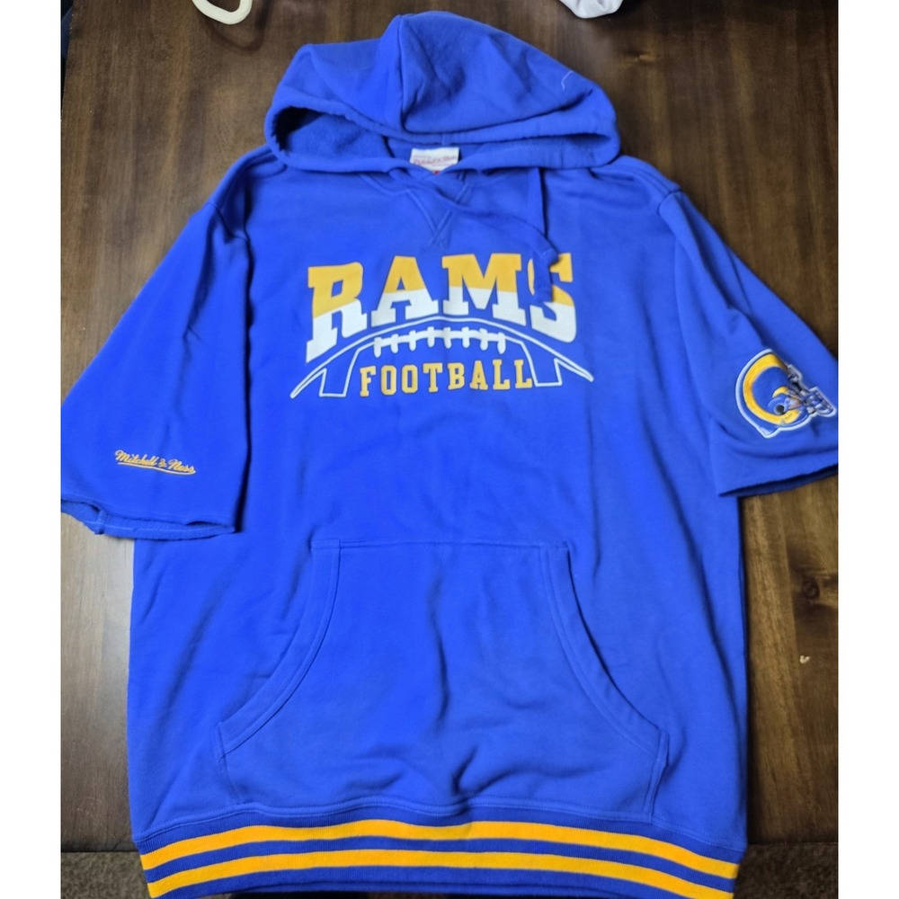 Mitchell & Ness Los Angeles Rams Hoodie Mens L Blue Short Sleeve NFL Football